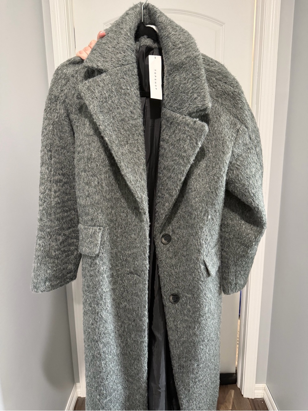 Topshop Gray Oversized Wool-Blend Trench Coat